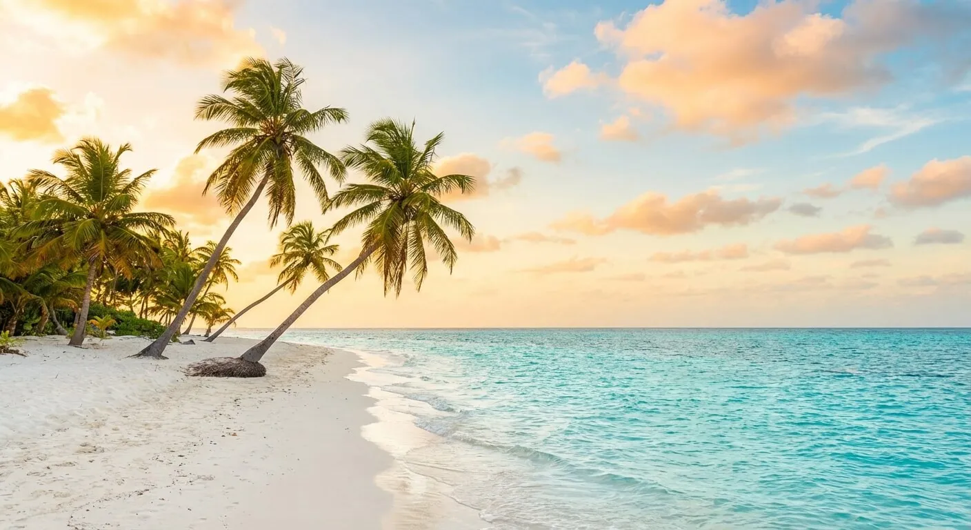 Midnight sun over Caribbean landscape